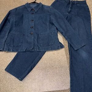 French Dressing (FDJ) Denim Jacket Pant Suit Set Size 10